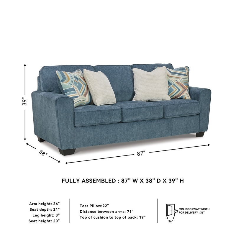 Bowery Hill Living Room Set of Blue Sofa & Loveseat in Polyester Upholstery