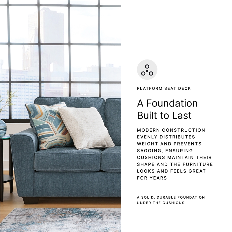 Bowery Hill Living Room Set of Blue Sofa & Loveseat in Polyester Upholstery