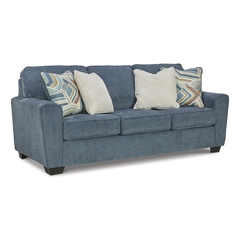 Bowery Hill Living Room Set of Blue Sofa & Loveseat in Polyester Upholstery