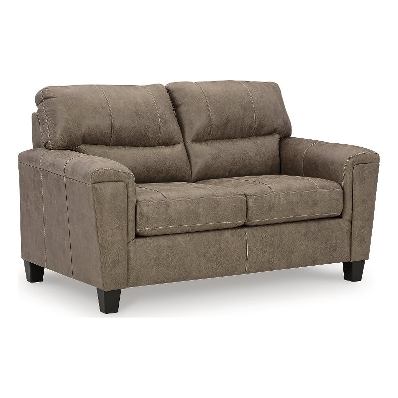 Bowery Hill Faux Leather Loveseat & Sofa Set in Fossil Finish
