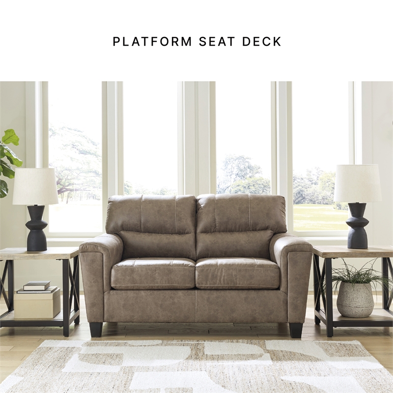 Bowery Hill Faux Leather Loveseat & Sofa Set in Fossil Finish
