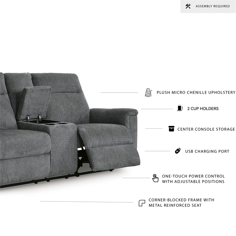 Bowery Hill 2-Piece Power Reclining Set of Loveseat & Sofa in Gray