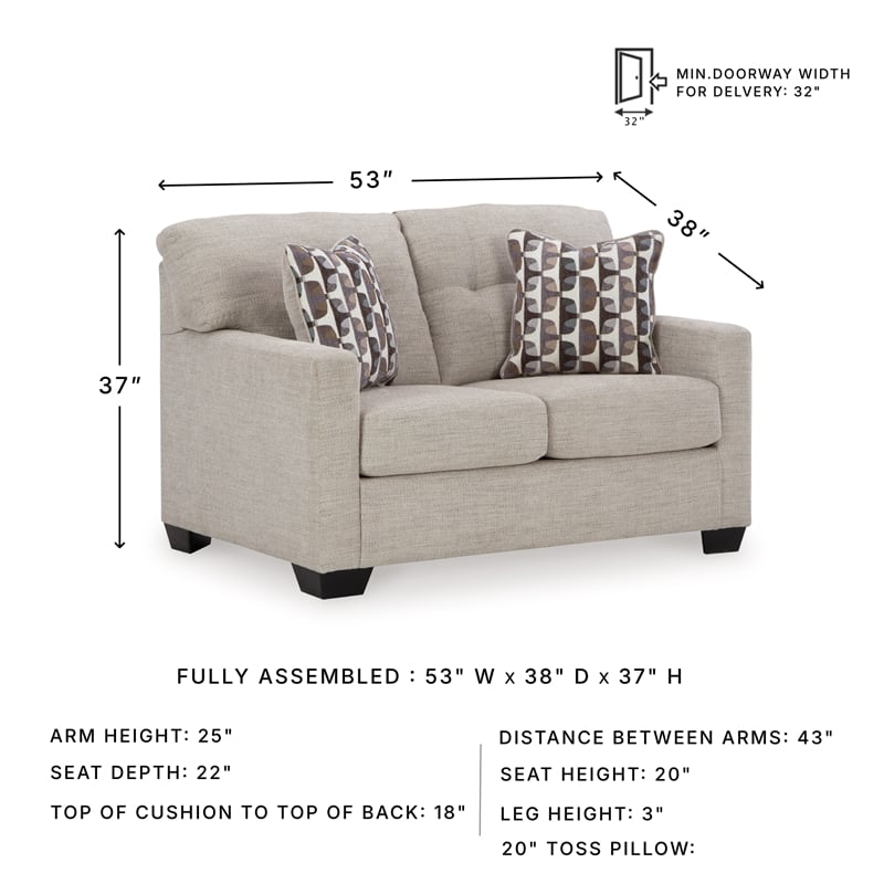 Bowery Hill Loveseat & Sofa Set in Pebble Upholstery with Tufted Back