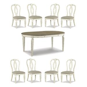 Bowery Hill French Country Dining Set for 8 in Chipped White Wood