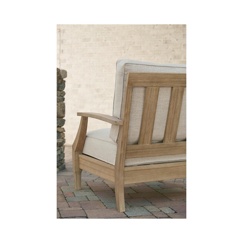 Bowery Hill Outdoor Patio Set of 2 Arm Chairs and Loveseat in Beige