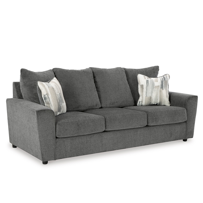 Bowery Hill Fabric Sofa and Loveseat Set in Gray Polyester
