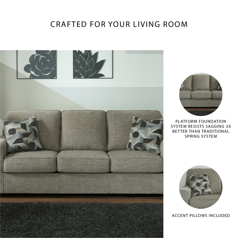 Bowery Hill Living Room Set of Sofa & Loveseat in Light Gray Fabric