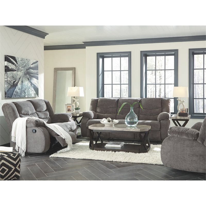 Bowery Hill Reclining Loveseat & Sofa Set in Gray Chenille Fabric