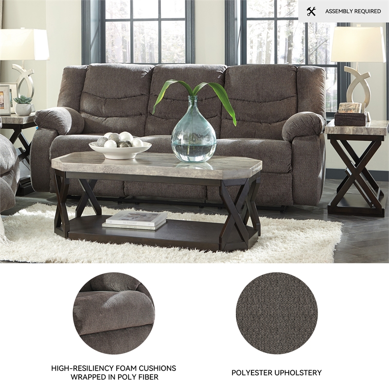 Bowery Hill Reclining Loveseat & Sofa Set in Gray Chenille Fabric