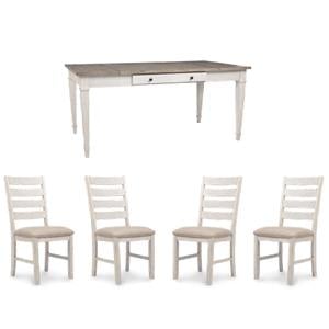 Bowery Hill 5-Piece Dining Set of Table and 4 Chairs in White and Light Brown