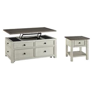 Bowery Hill 2-Piece Antique White & Weathered Oak Living Room Table Set