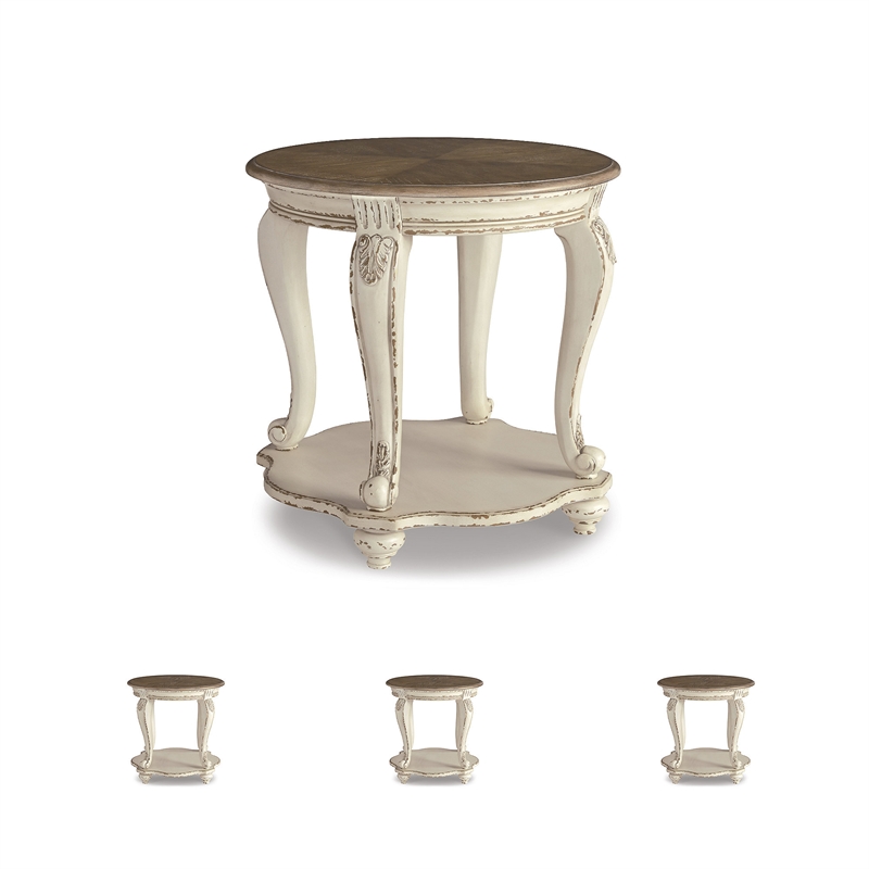 Bowery Hill 3-Piece Coffee & End Table Set in Chipped White & Brown