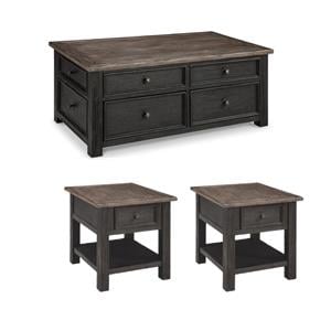 Bowery Hill 3-Piece Set of Lift-Top Cocktail Table & 2 End Tables