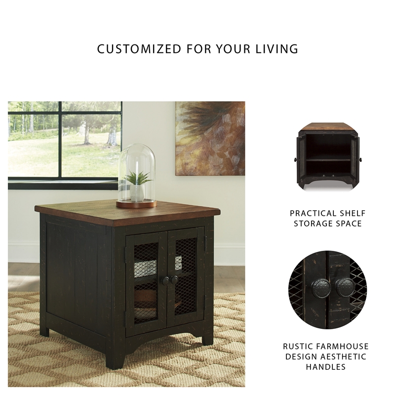 Bowery Hill Rustic Farmhouse Coffee Table & 2 End Tables in Black and Brown