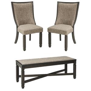 Bowery Hill Dining Set of 2 Side Chairs & Bench in Gray & Brown