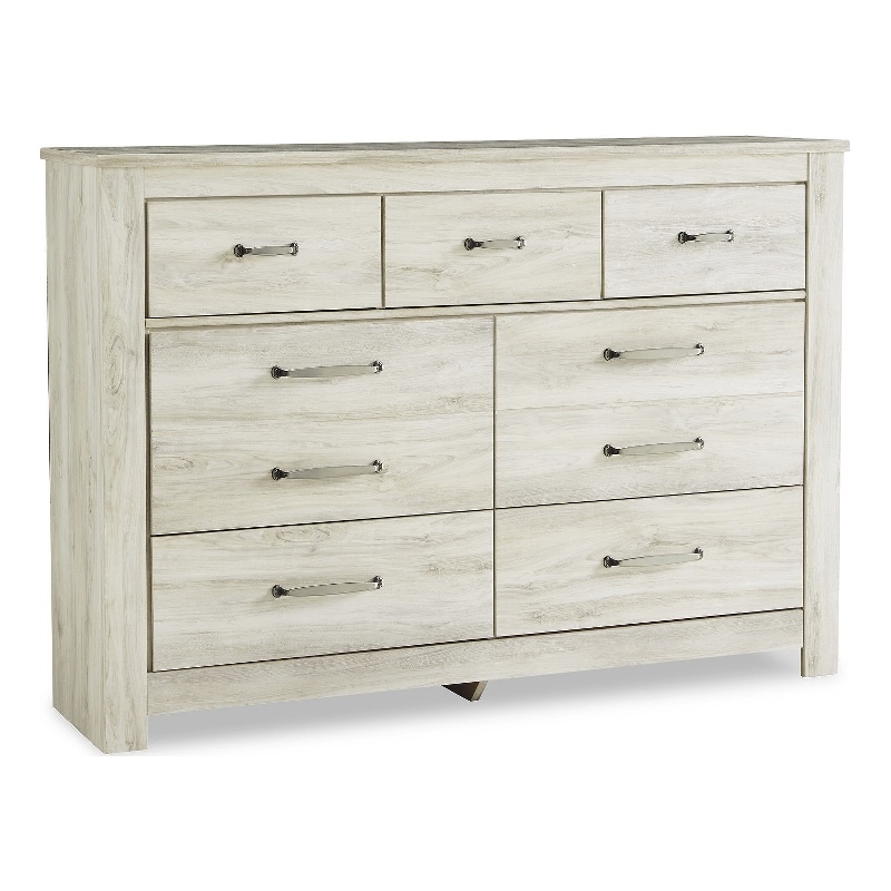 Bowery Hill 2-Piece Set of 7-Drawer Dresser & King Panel Headboard in Whitewash