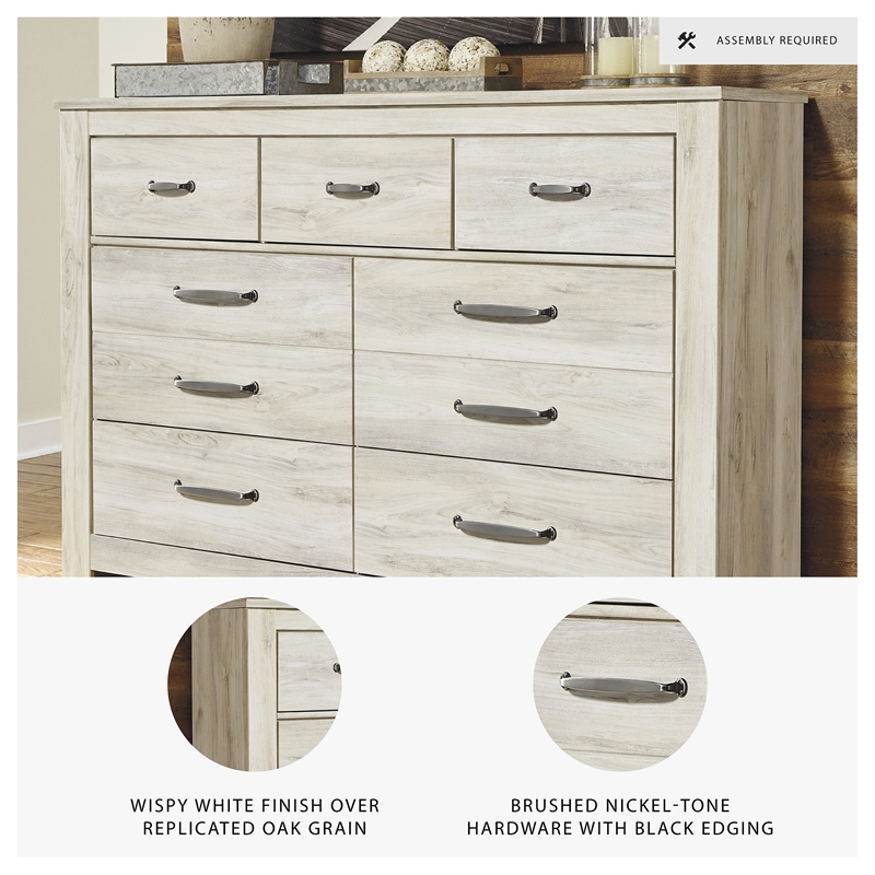 Bowery Hill 2-Piece Set of 7-Drawer Dresser & King Panel Headboard in Whitewash