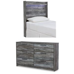 Bowery Hill Smokey Gray Set of Double Dresser & Twin Panel LED Headboard