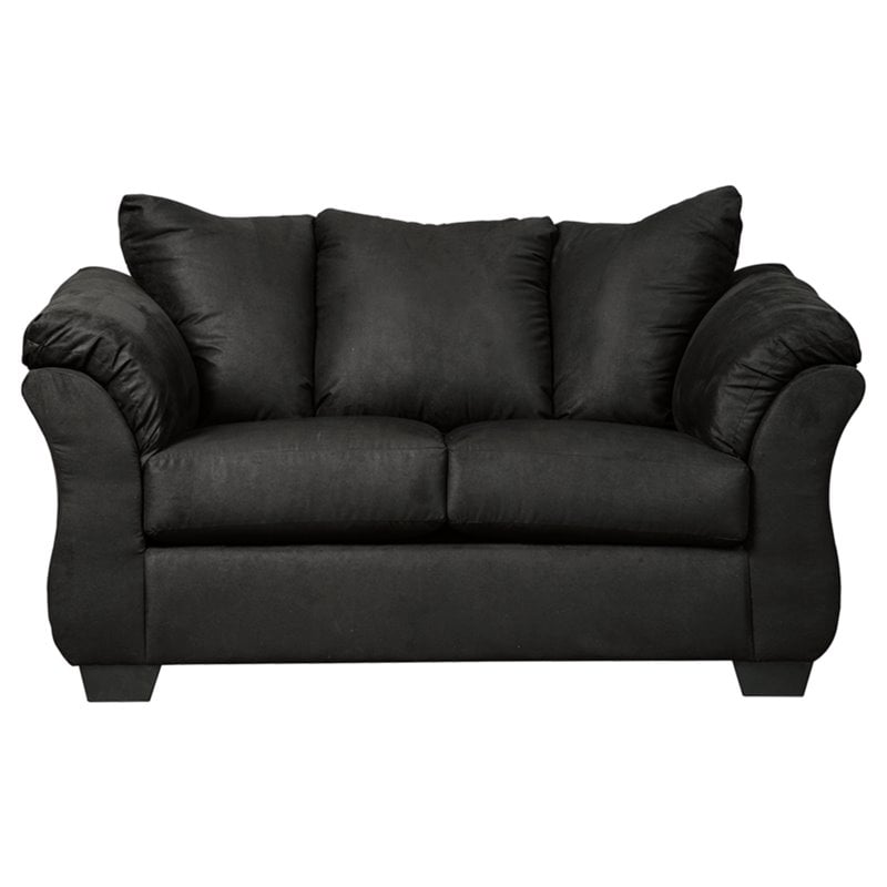 Bowery Hill Living Room Set of Loveseat & Sofa in Black Polyester Upholstery