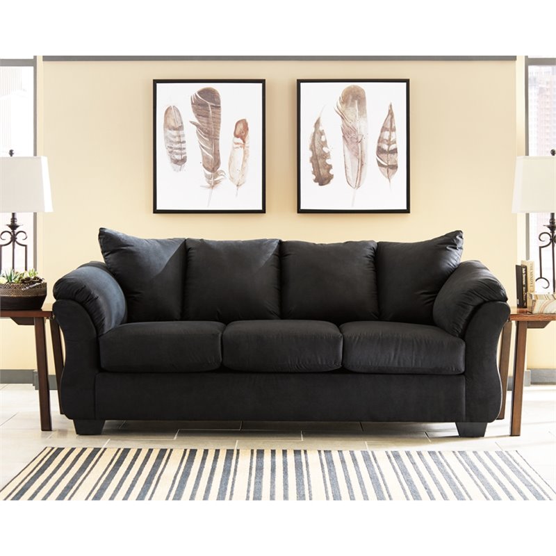 Bowery Hill Living Room Set of Loveseat & Sofa in Black Polyester Upholstery