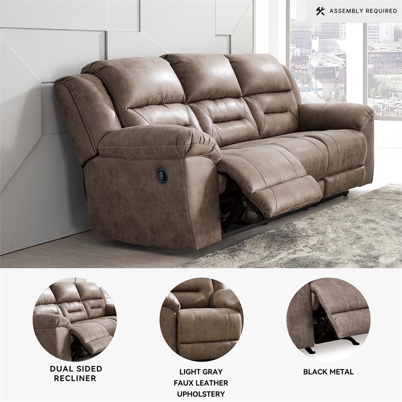 Bowery Hill 2-Piece Reclining Sofa & Loveseat Set in Light Brown Faux Leather
