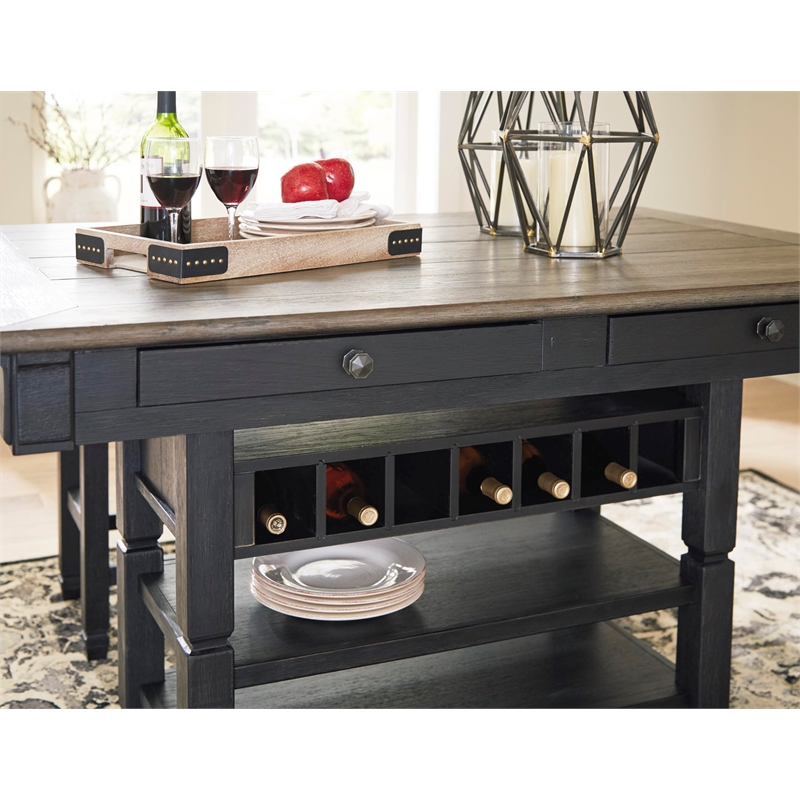 Bowery Hill 7-Piece Counter Height Wine Rack Table & Upholstered Counter Stools