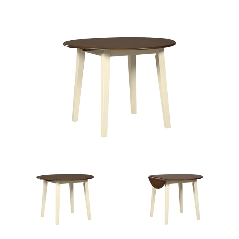 Bowery Hill 3-Piece Dining Set of Round Drop Leaf Table & Side Chairs