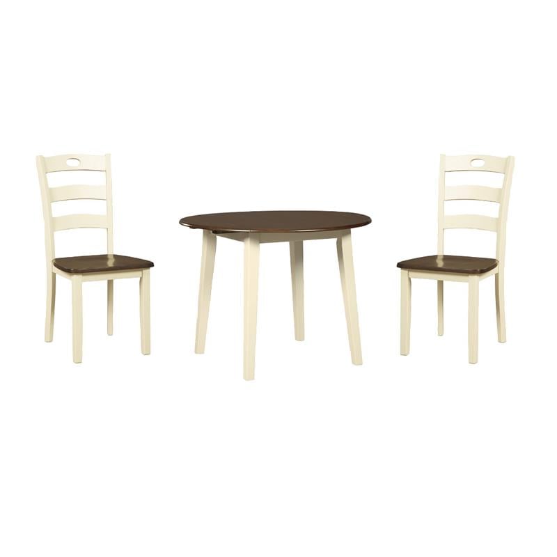 Bowery Hill 3-Piece Dining Set of Round Drop Leaf Table & Side Chairs