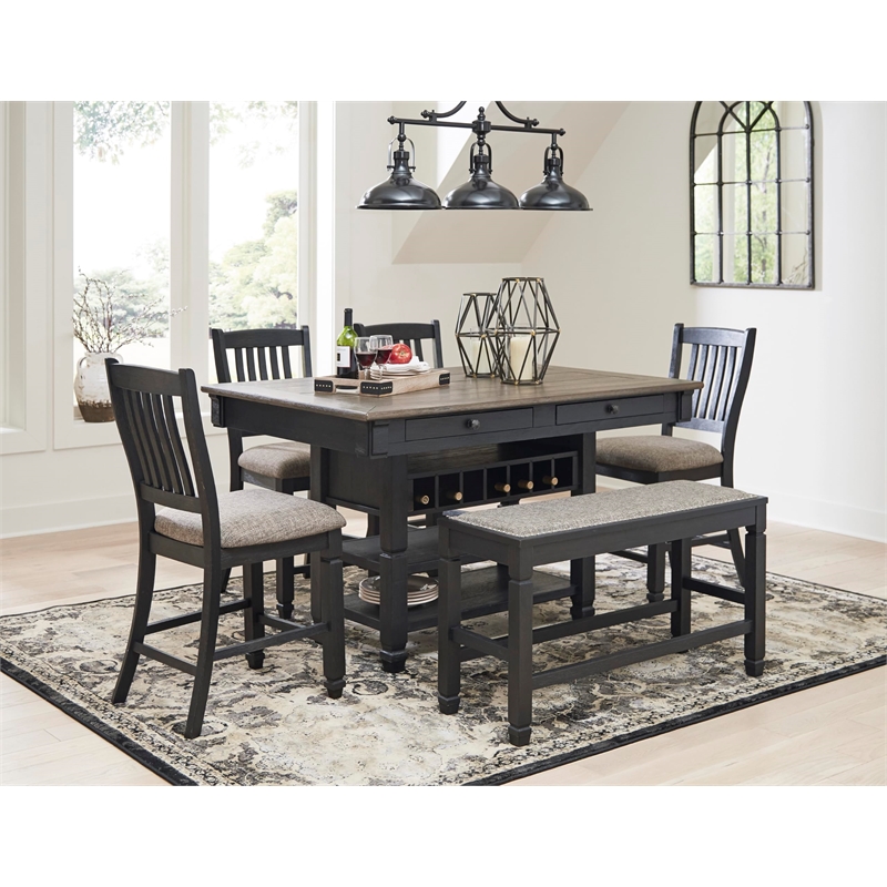 Bowery Hill 5-Piece Counter Height Dining Set of Wine Rack Table & 4 Chairs