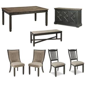 Bowery Hill Farmhouse Dining Set of Dining Table, Bench, 4 Chairs, & Server