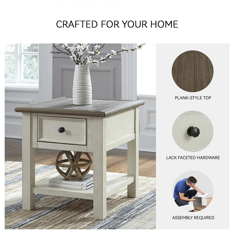 Bowery Hill 2-Piece End Table Set in Antique White and Weathered Oak
