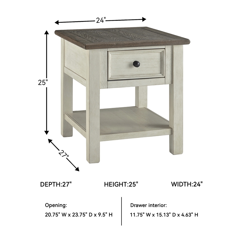 Bowery Hill 2-Piece End Table Set in Antique White and Weathered Oak