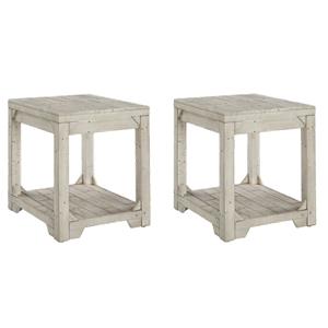 Bowery Hill Set of 2 Solid Pine Wood End Tables in Whitewash