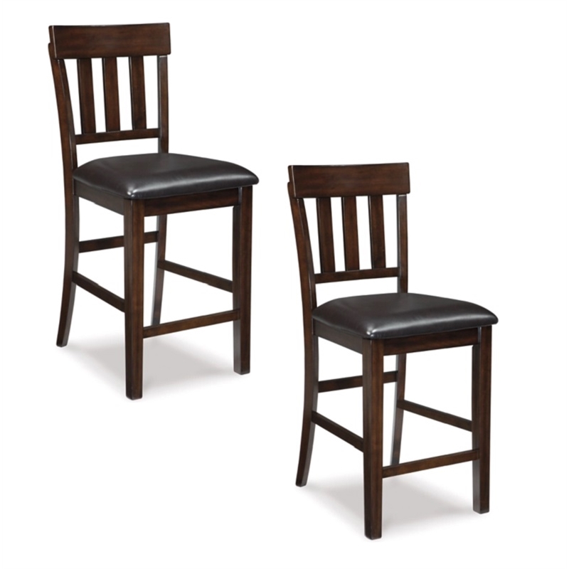 Bowery Hill Set of 2 Counter Stools in Dark Brown with Faux Leather Upholstery