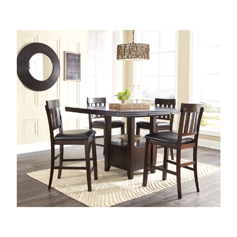 Bowery Hill Set of 2 Counter Stools in Dark Brown with Faux Leather Upholstery
