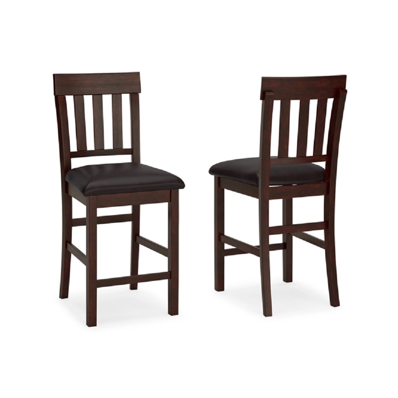 Bowery Hill Set of 2 Counter Stools in Dark Brown with Faux Leather Upholstery