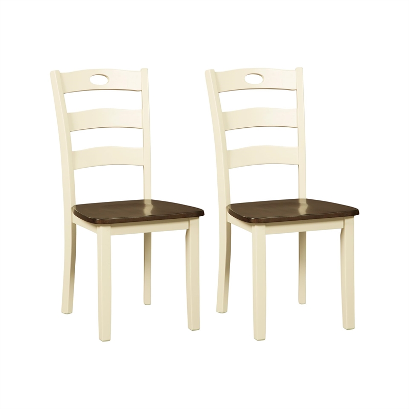 Bowery Hill Set of 2 Cottage Dining Side Chairs in Cream and Brown