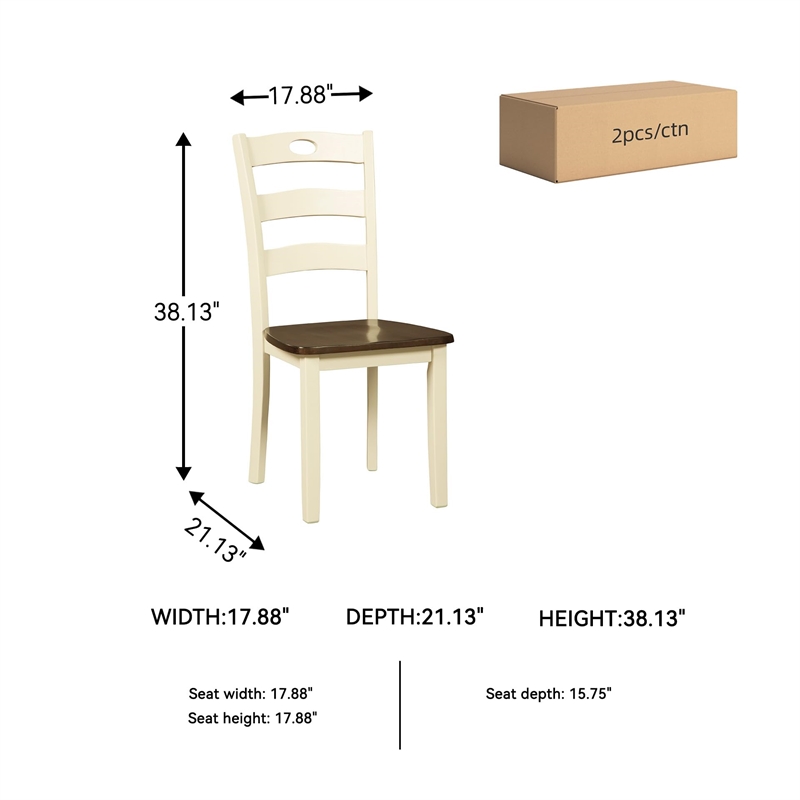 Bowery Hill Set of 2 Cottage Dining Side Chairs in Cream and Brown