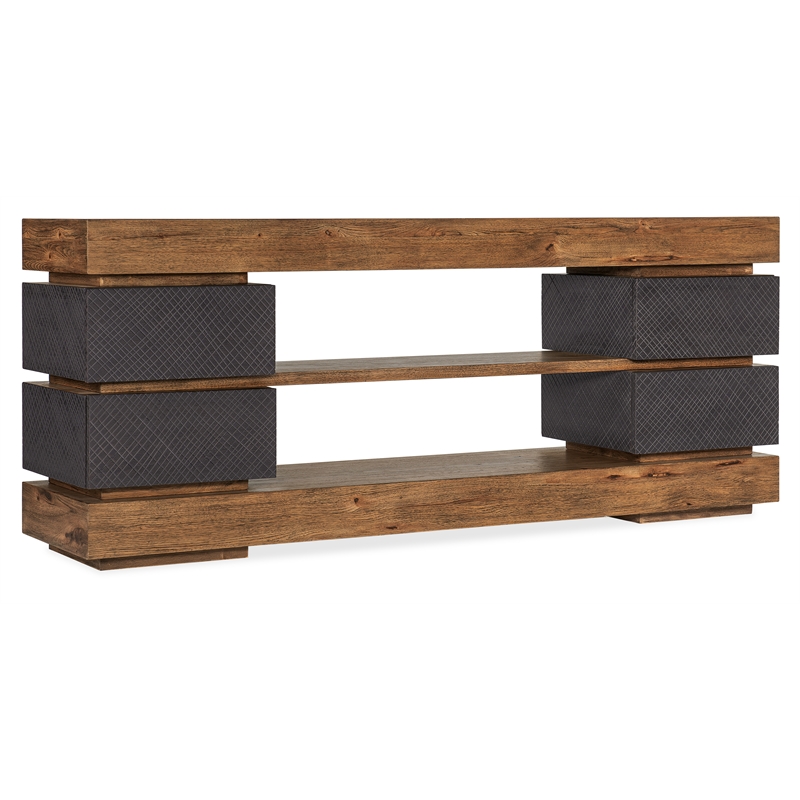 Bowery Hill Entertainment Console & 2 Etagere Bookcases in Gray & Brown