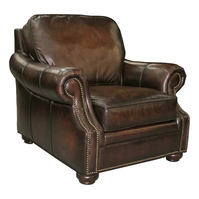 Bowery Hill Living Room Set of Leather Sofa & 2 Club Chairs in Dark Brown