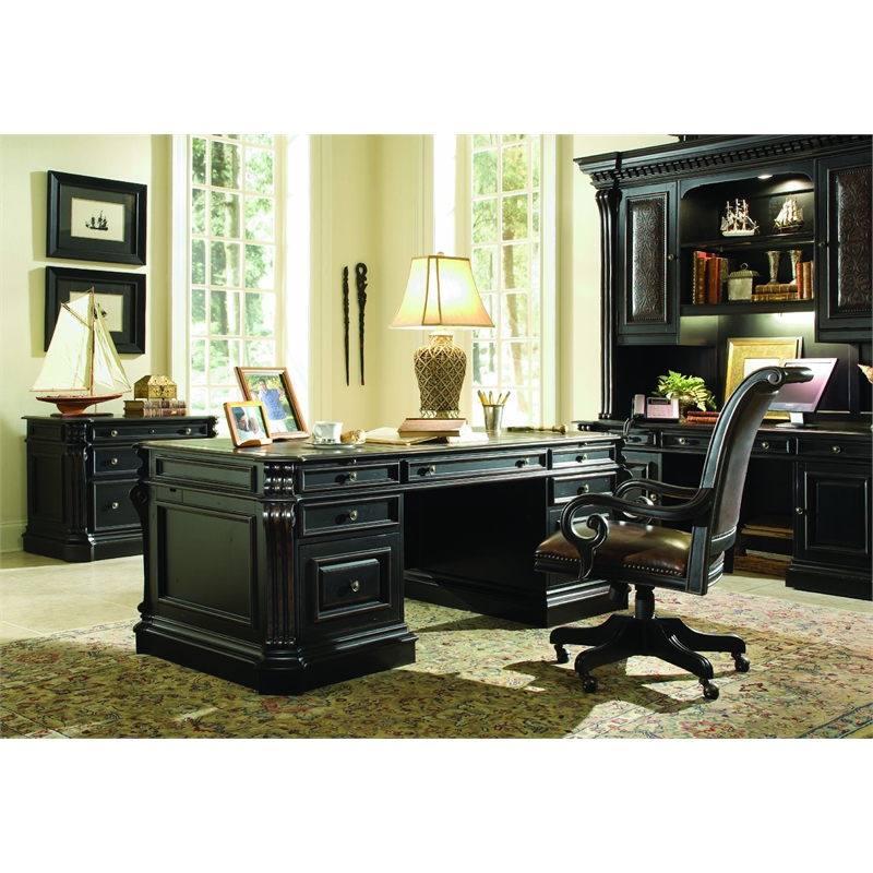 Bowery Hill 3-Piece Office Set of Bookcase, Executive Desk, & Tilt Swivel Chair