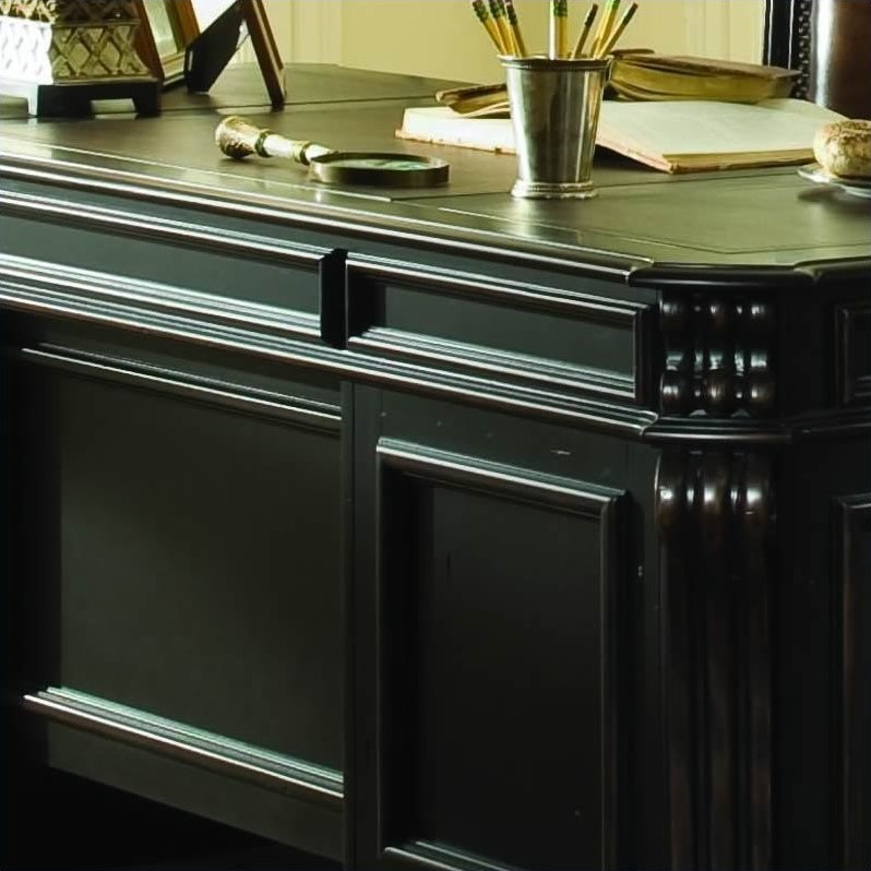 Bowery Hill Executive Desk & Office Leather Chair Set in Black
