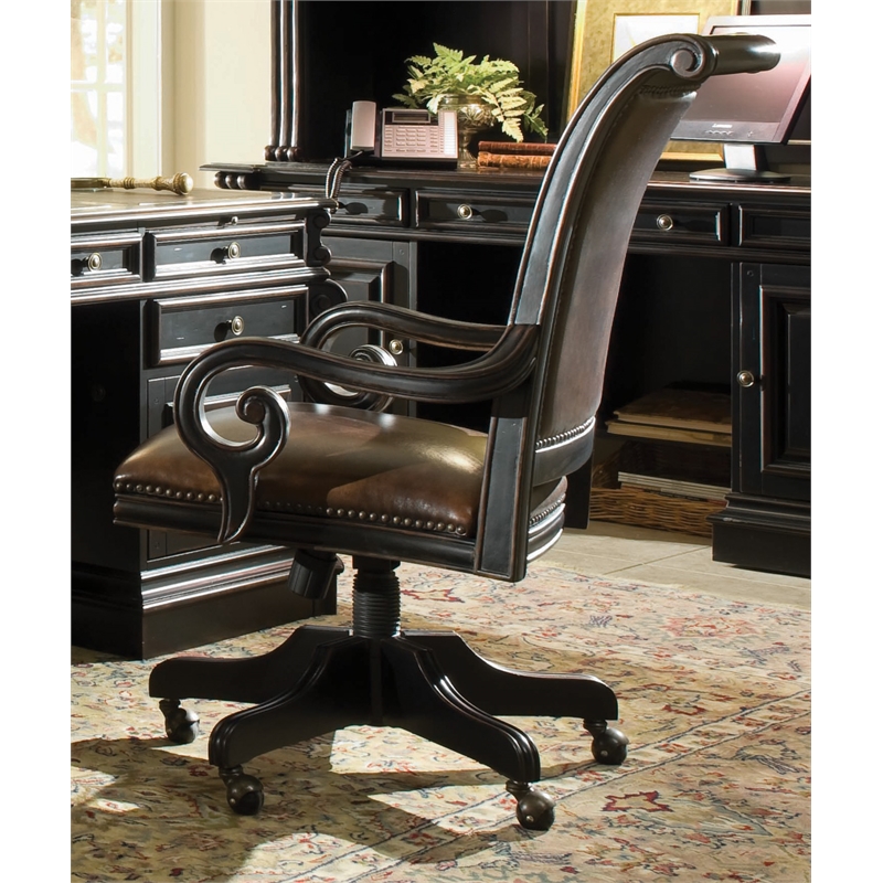 Bowery Hill Executive Desk & Office Leather Chair Set in Black