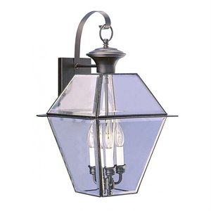 Bowery Hill 3-Light Brass & Glass Outdoor Wall Lantern in Black