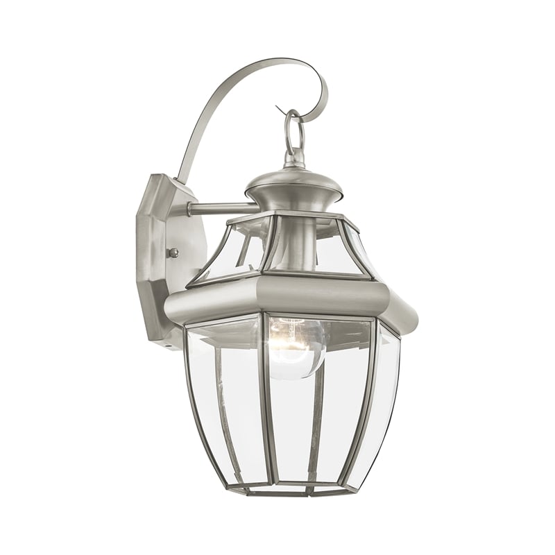 Bowery Hill 1-Light 100W Brass Outdoor Wall Lantern in Nickel