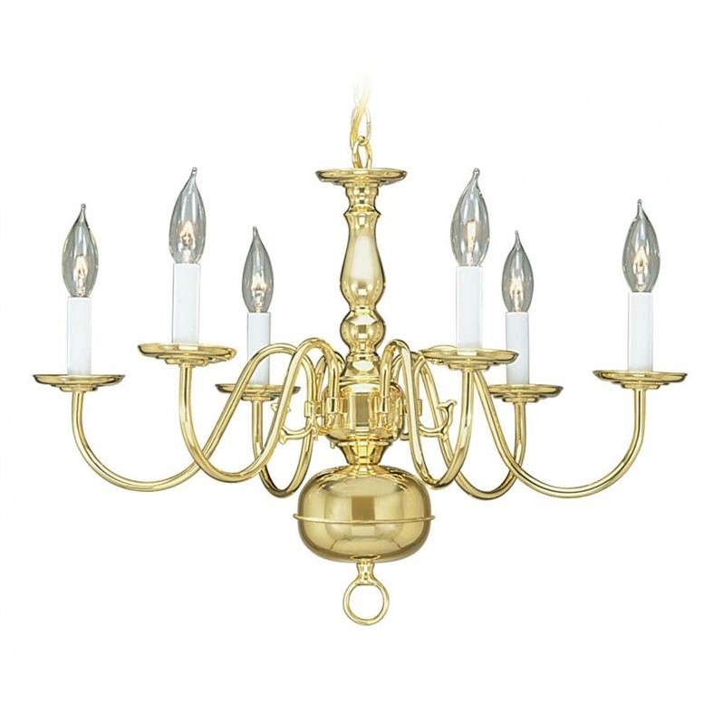 Bowery Hill Contemporary 6-Light Metal Chandelier in Polished Brass