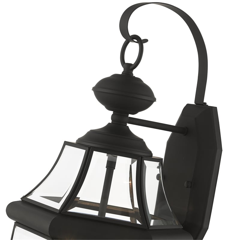 Bowery Hill Contemporary 2-Light Brass Outdoor Wall Lantern in Black