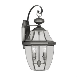 Bowery Hill Contemporary 2-Light Brass Outdoor Wall Lantern in Black