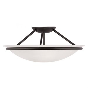 Bowery Hill Contemporary 7&quot 3-Light Metal & Glass Ceiling Mount in Black