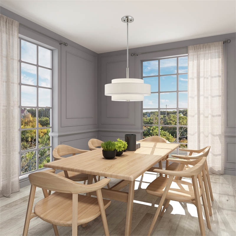 Bowery Hill 4-Light Metal & Fabric Pendant in Brushed Nickel